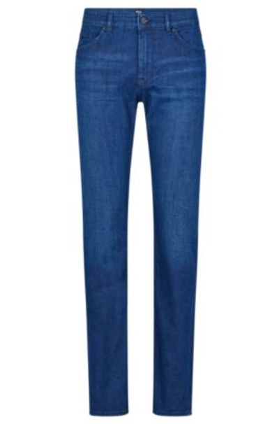 Shop Hugo Boss Regular-fit Jeans In Blue Cashmere-touch Denim In Dark Blue