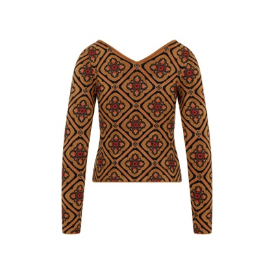 Shop Etro Jacquard Sweater In Brown