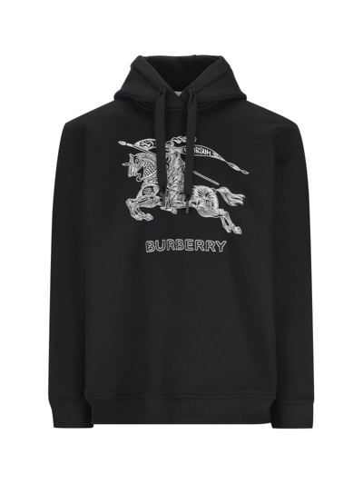Shop Burberry Logo Printed Drawstring Hoodie In Black