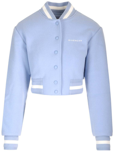 Shop Givenchy 4g Stars Cropped Varsity Jacket In Blue