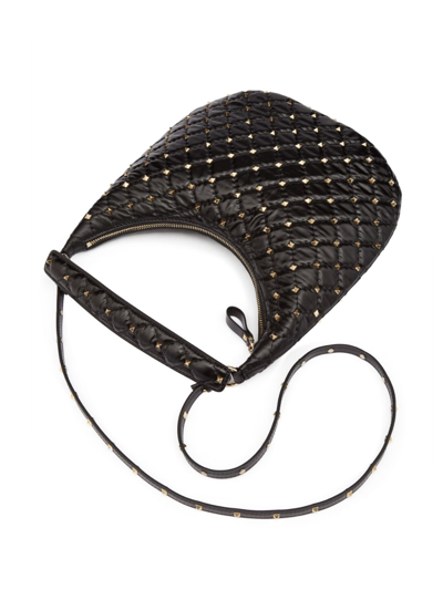 Shop Valentino Rockstud Spike Small Leather Hobo Bag In Black