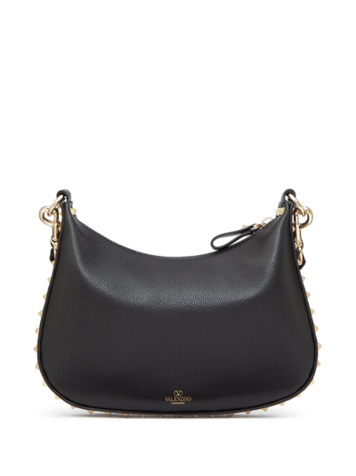 Shop Valentino Rockstud Small Leather Hobo Bag In Black