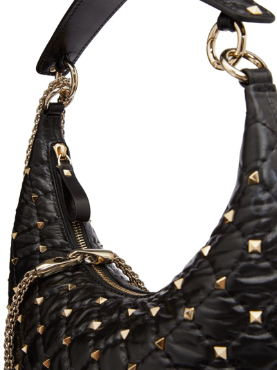 Shop Valentino Rockstud Spike Small Leather Hobo Bag In Black