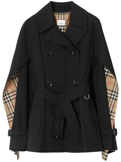 Shop Burberry Check Motiv Cotton Trench Coat In Black