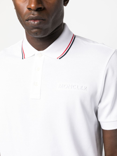 Shop Moncler Logo Cotton Polo Shirt In White