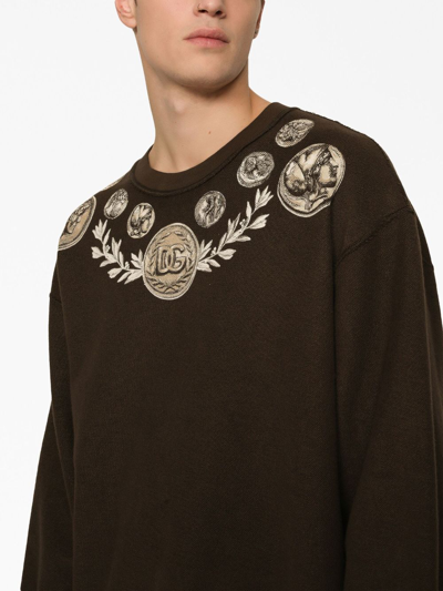 Shop Dolce & Gabbana Printed Cotton Sweatshirt In Brown