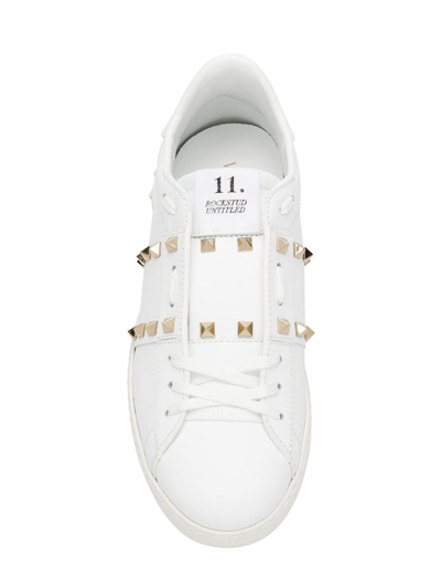 Shop Valentino Rockstud Untitled Leather Sneakers In White