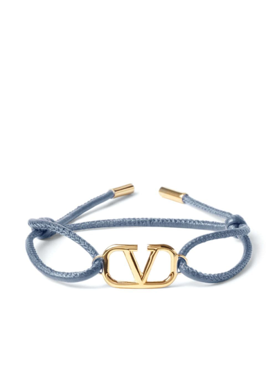 Shop Valentino Vlogo Signature Leather Bracelet In Grey