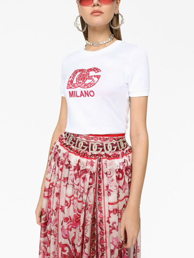 Shop Dolce & Gabbana Embroidered Cotton T-shirt In White