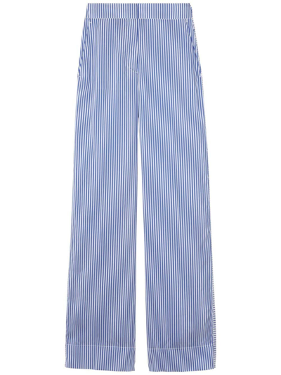 Shop Burberry Striped Silk Trousers In Blue