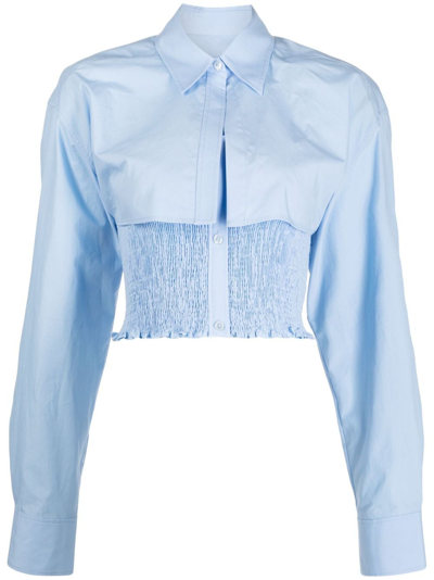 Shop Alexander Wang Layered Smocked Cotton Shirt In Blue