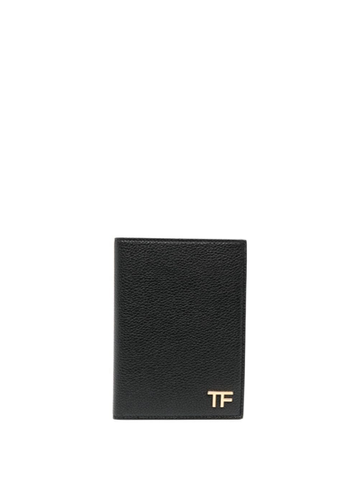 Shop Tom Ford Logo-plaque Leather Wallet In Black