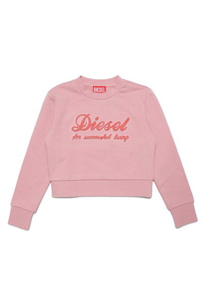 Shop Diesel Kids Safsifsl Logo Embossed Crewneck Sweatshirt In Pink