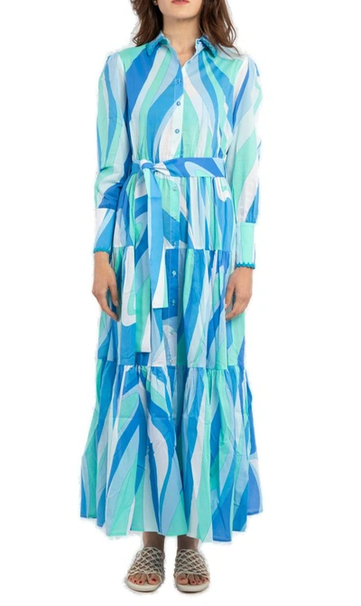 Shop Mc2 Saint Barth Wave Printed Long Dress In Multi