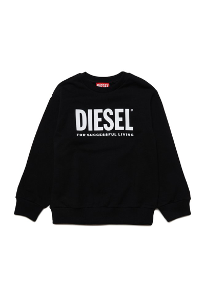 Shop Diesel Kids Lsfort Logo Printed Crewneck Sweatshirt In Black