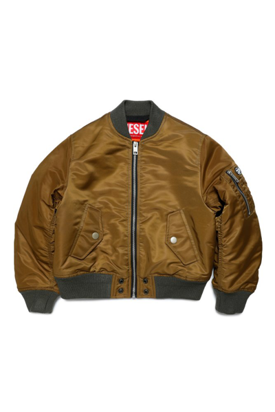 Shop Diesel Kids Jfighters Logo Patch Zipped Jacket In Brown