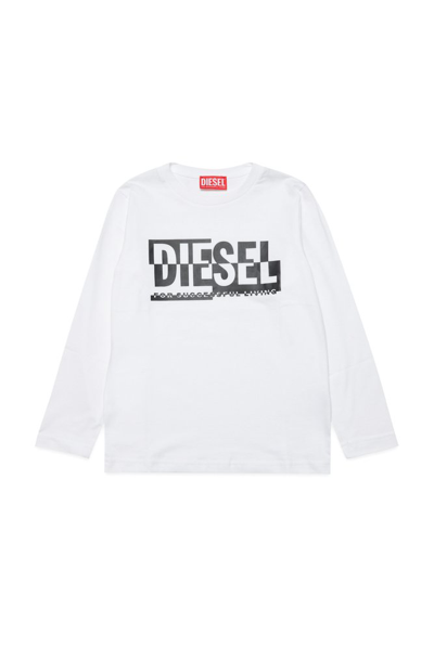 Shop Diesel Kids Logo Printed Crewneck Sweatshirt In White
