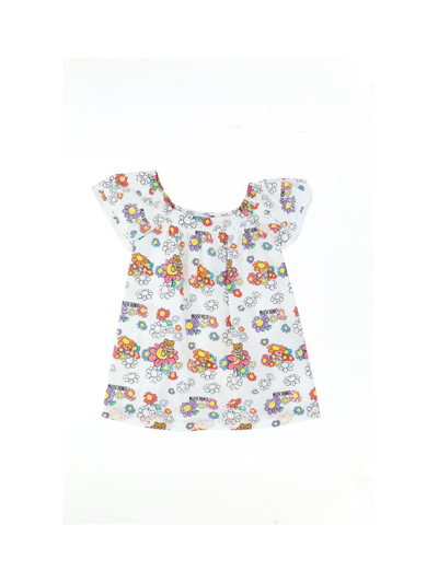 Shop Moschino Kids Teddy Bear Floral Printed Dress In Multi