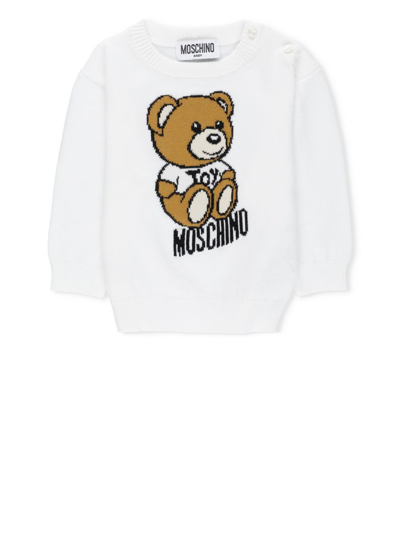 Shop Moschino Kids Teddy Bear Crewneck Knitted Jumper In White