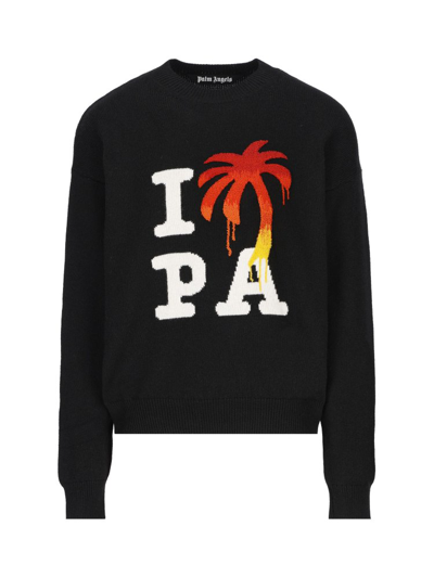 Shop Palm Angels I Love Pa Crewneck Knitted Jumper In Black
