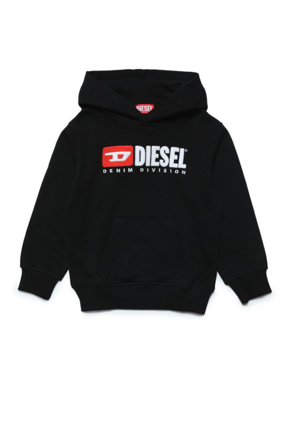 Shop Diesel Kids Sginndive Logo Patch Hoodie In Black