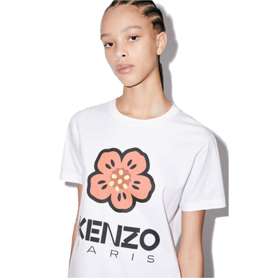 高田贤三（KENZO）女士 花朵logo印花圆领棉质T恤 FD52TS0394SO 01 白色 M