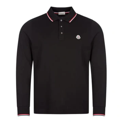Shop Moncler Black Long Sleeve Polo Shirt