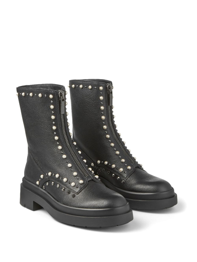 Jimmy Choo Nola Crystal-embellished Leather Boots In Black