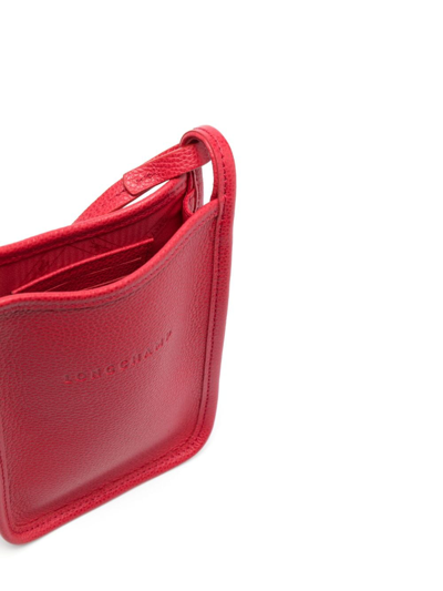 Shop Longchamp Le Foulonné Leather Phone Case In 红色