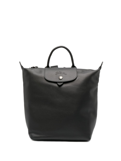 Shop Longchamp Small Le Pliage Leather Backpack In Black