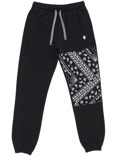 Shop Marcelo Burlon County Of Milan Bandana-print Panelled Cotton Track Pants In Black