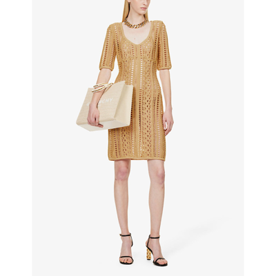 Shop Givenchy Womens Straw Scoop-neck Linen-blend Knitted Mini Dress
