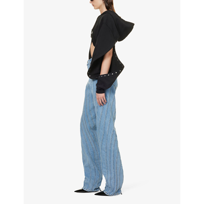 Shop Mugler Womens Black Asymmetric-hem Cropped Organic-cotton Hoody