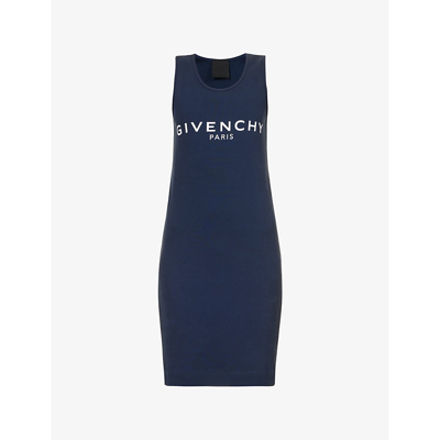 Shop Givenchy Women's Dark Navy Brand-print Slim-fit Stretch-cotton Mini Dress