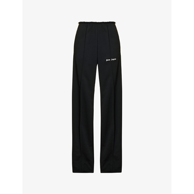 Shop Palm Angels Women's Black Off White Brand-typography Contrast-tape Woven Jogging Bottoms