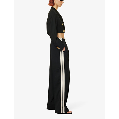 Shop Palm Angels Women's Black Off White Brand-typography Contrast-tape Woven Jogging Bottoms