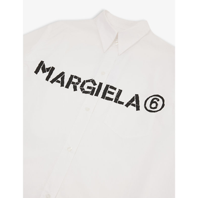 Shop Mm6 Maison Margiela Girls White Kids Logo-print Collar Cotton-poplin Dress 8-16 Years