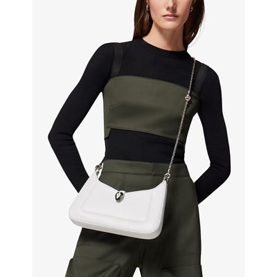 Shop Bvlgari Womens White Serpenti Baia Small Leather Shoulder Bag