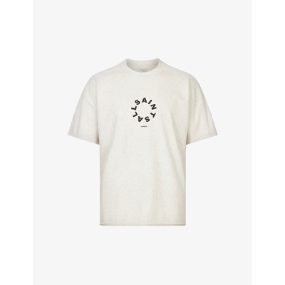 Shop Allsaints Men's Grey Marl Kayden Logo-print Organic-cotton T-shirt