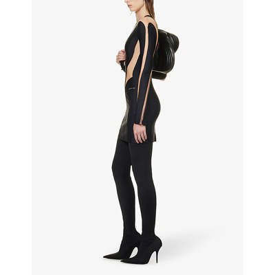 Shop Mugler Womens Black Nude Mesh-panels Stretch-woven Mini Dress
