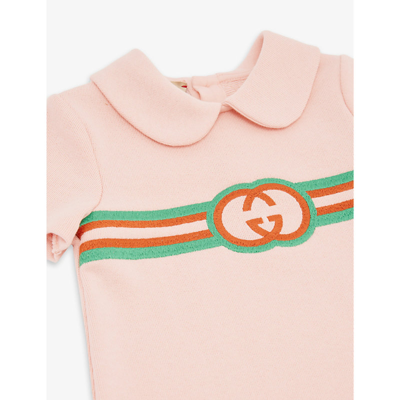 Shop Gucci Logo-embroidered Peter-pan Collar Cotton-jersey Dress 6-36 Months In Smooth Pink/mix