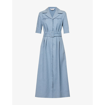 Shop Gabriela Hearst Womens Light Blue Simone Belted Upcycled-cotton Midi Dress