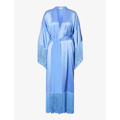 Shop Olivia Von Halle Women's Bluebell23 Amina Shawl-neck Tassel-trim Silk Robe