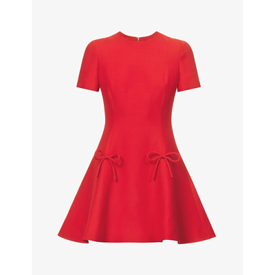 Shop Valentino Women's Rosso Bow-embellished Wool And Silk-blend Mini Dress