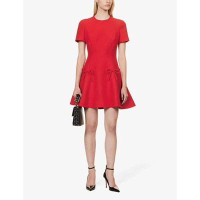 Shop Valentino Women's Rosso Bow-embellished Wool And Silk-blend Mini Dress