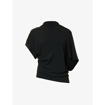 Shop Rick Owens Seb Cowl-neck Silk-blend Top In Black