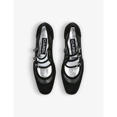 Shop Carel Knight Diamante-embellished Leather And Mesh Mary Janes In Black