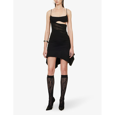 Shop Mugler Womens Black Cut-out Sleeveless Stretch-woven Mini Dress