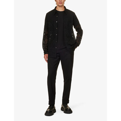 Shop Dries Van Noten Mens Black Straight-leg Regular-fit Cotton And Wool-blend Trousers