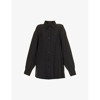 Shop Givenchy Womens Black Oversized Logo-pattern Silk Shirt
